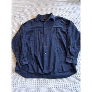 Ermenegildo Zegna Flannel Button Shirt Window Pane Italy Made Sz XXL Blue
